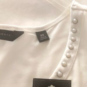 2X Investments pearl detailed shell in silk soft elegance perfect holiday top